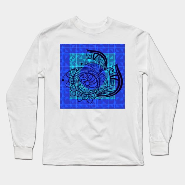 Zentangle in Blue Long Sleeve T-Shirt by DANAROPER